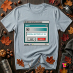 Social Battery at 1% sarcastic graphic t-shirt in Light Blue by Snarky Sarks