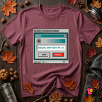 Social Battery at 1% sarcastic graphic t-shirt in Maroon by Snarky Sarks