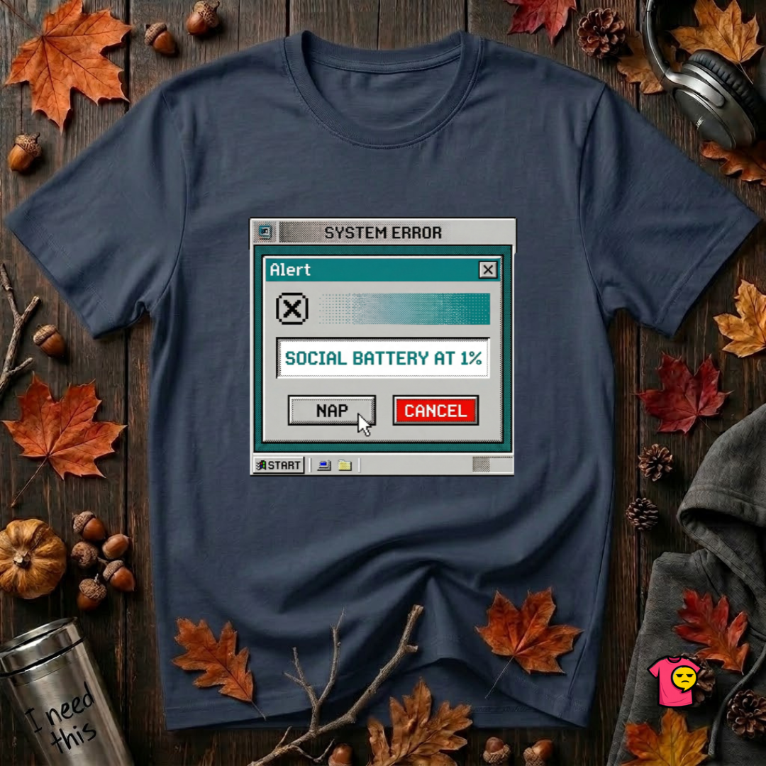 Social Battery at 1% sarcastic graphic t-shirt in Navy by Snarky Sarks