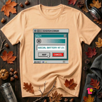Social Battery at 1% sarcastic graphic t-shirt in Peach by Snarky Sarks