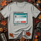Social Battery at 1% sarcastic graphic t-shirt in Silver by Snarky Sarks