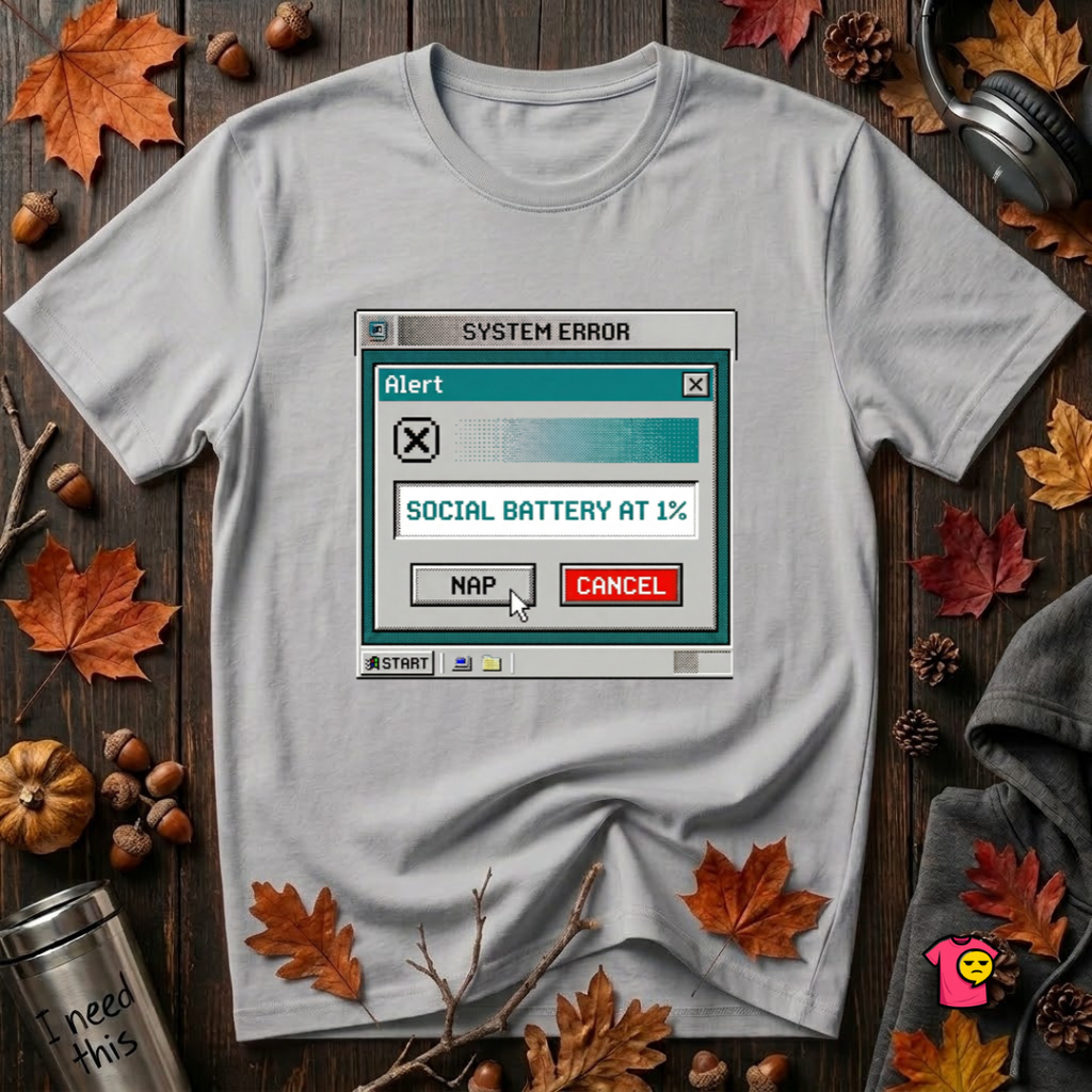 Social Battery at 1% sarcastic graphic t-shirt in Solid Athletic Gray by Snarky Sarks