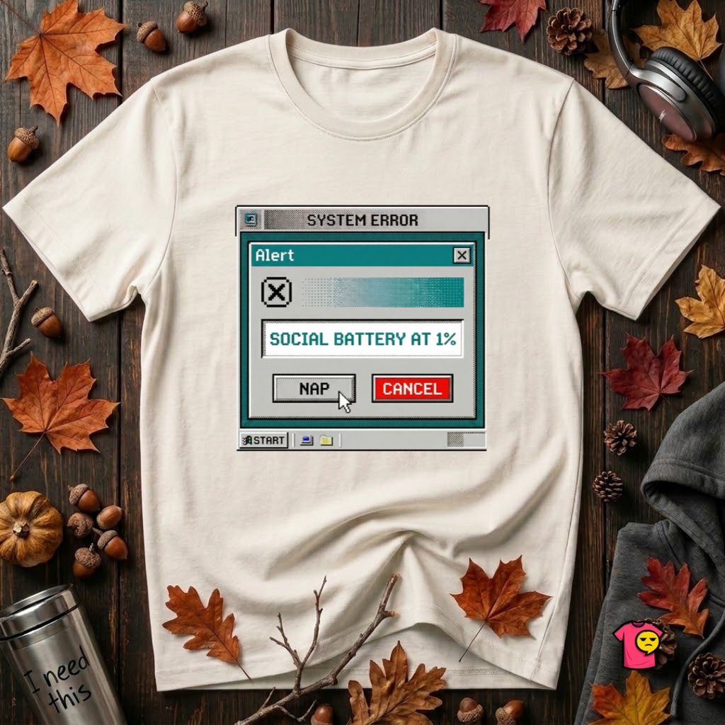 Social Battery at 1% sarcastic graphic t-shirt in White by Snarky Sarks