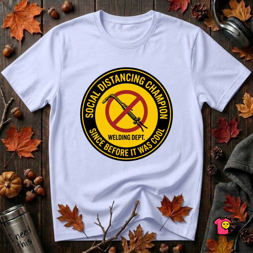 Social Distancing Champion sarcastic graphic t-shirt in Ash by Snarky Sarks