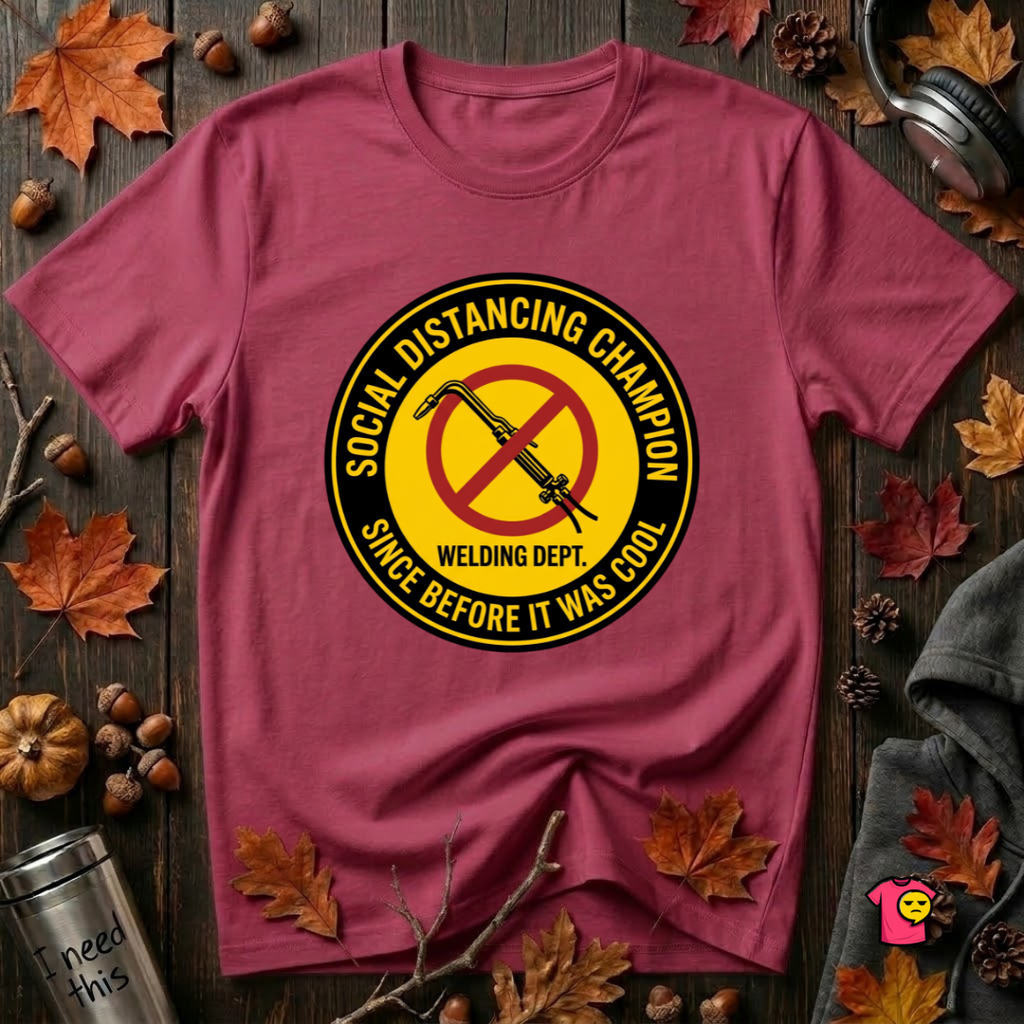 Social Distancing Champion sarcastic graphic t-shirt in Cardinal by Snarky Sarks