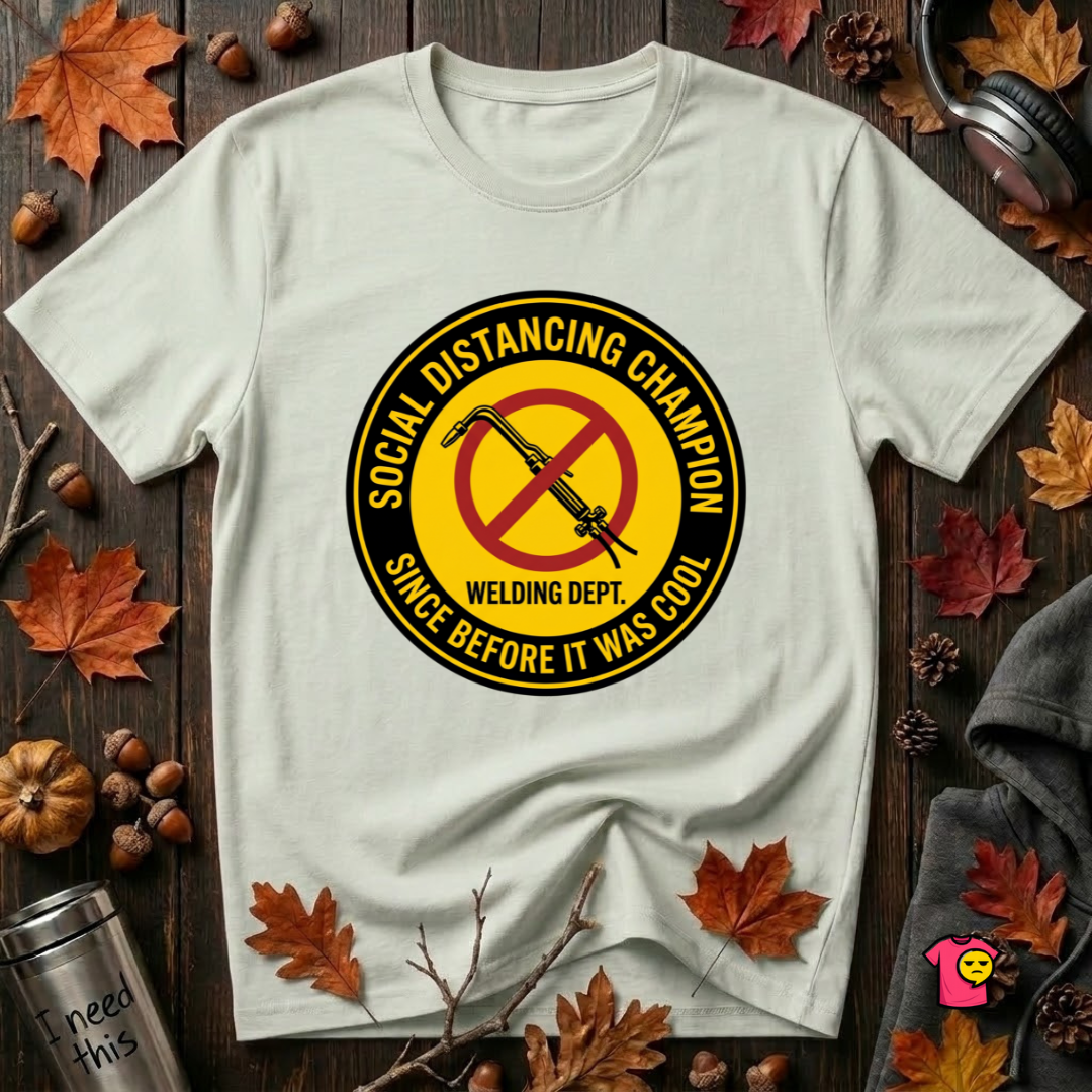 Social Distancing Champion sarcastic graphic t-shirt in Citron by Snarky Sarks