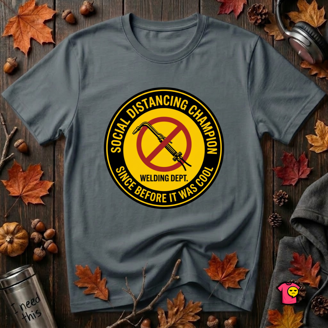 Social Distancing Champion sarcastic graphic t-shirt in Dark Gray by Snarky Sarks