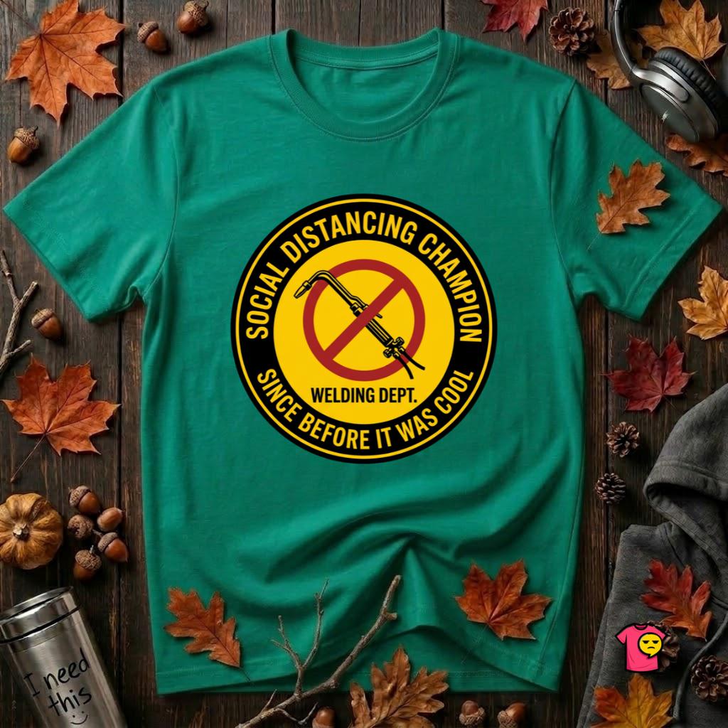 Social Distancing Champion sarcastic graphic t-shirt in Heather Kelly by Snarky Sarks