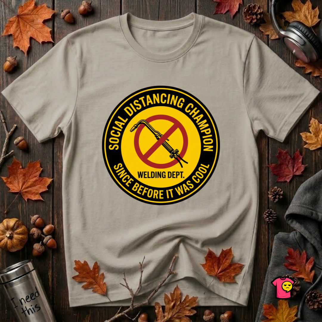 Social Distancing Champion sarcastic graphic t-shirt in Heather Stone by Snarky Sarks