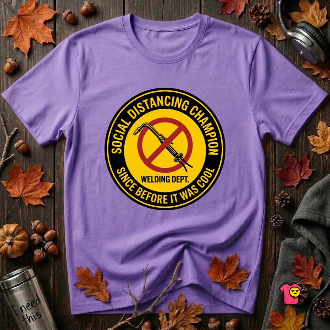 Social Distancing Champion sarcastic graphic t-shirt in Heather Team Purple by Snarky Sarks