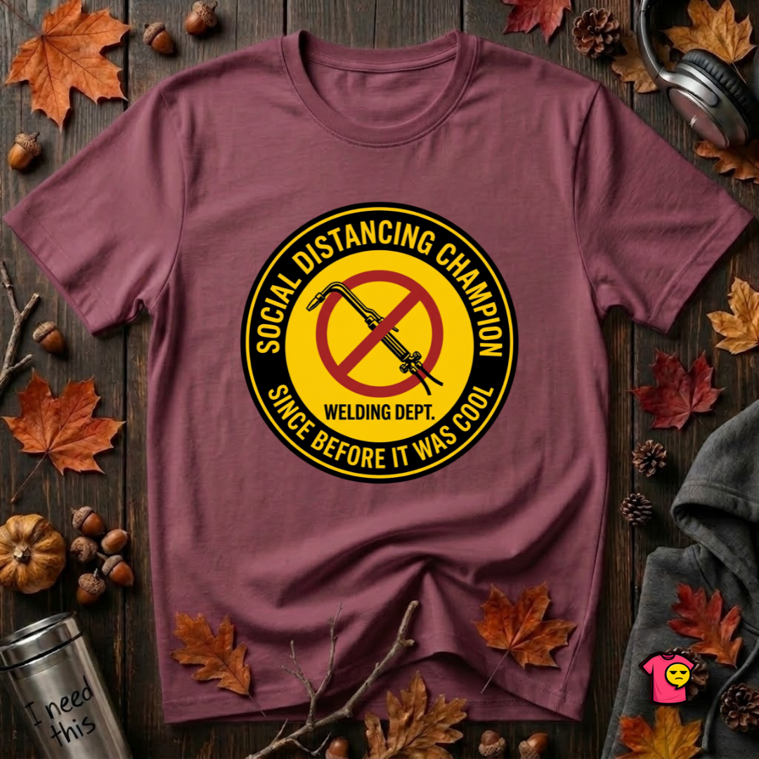 Social Distancing Champion sarcastic graphic t-shirt in Maroon by Snarky Sarks