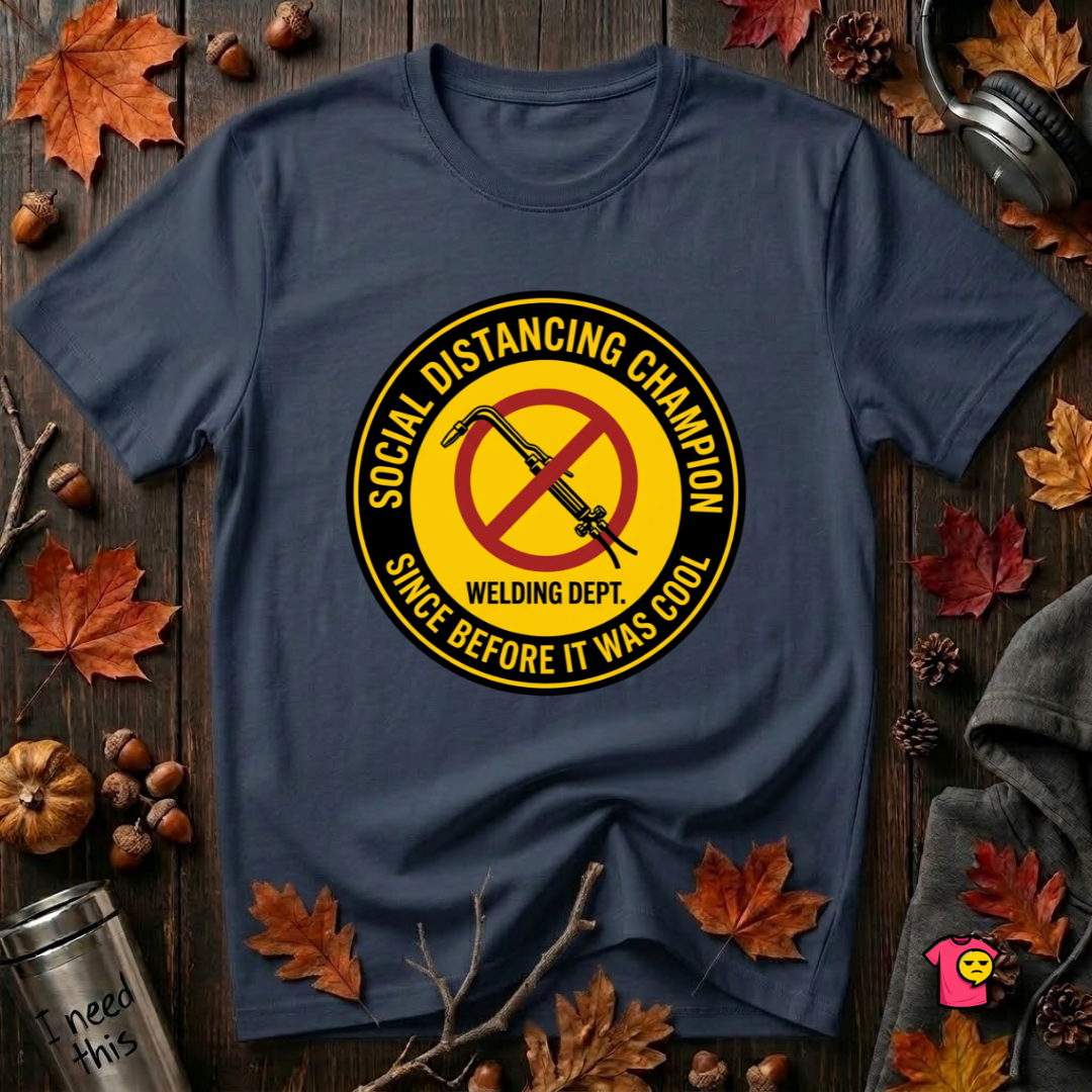 Social Distancing Champion sarcastic graphic t-shirt in Navy by Snarky Sarks