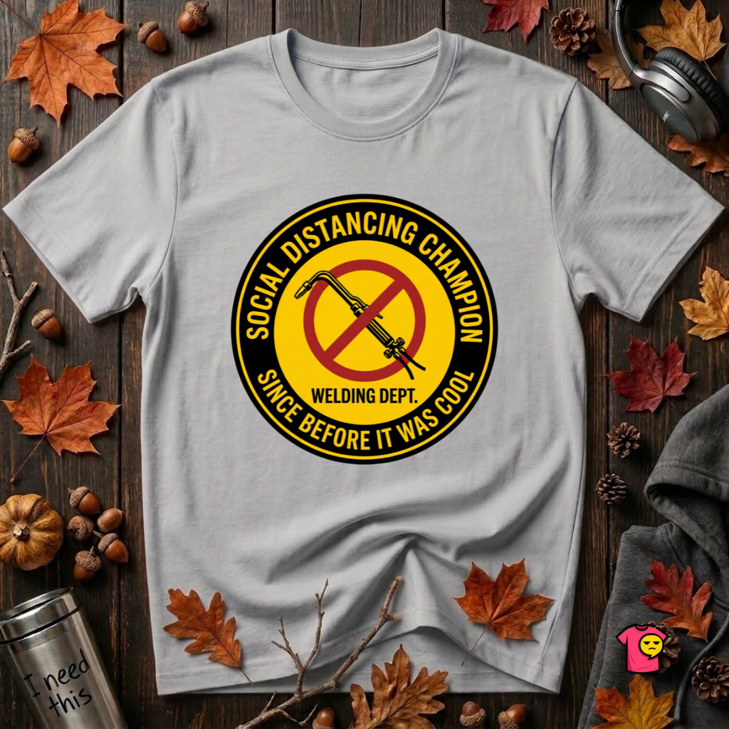 Social Distancing Champion sarcastic graphic t-shirt in Solid Athletic Gray by Snarky Sarks