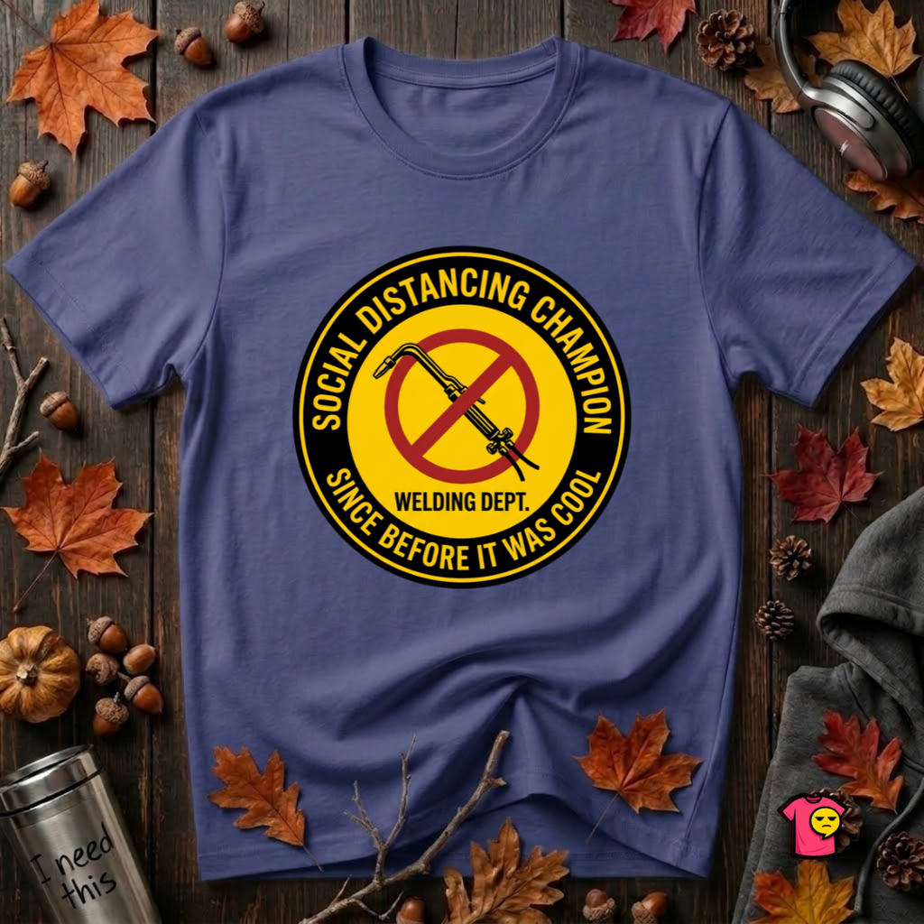 Social Distancing Champion sarcastic graphic t-shirt in Team Navy by Snarky Sarks