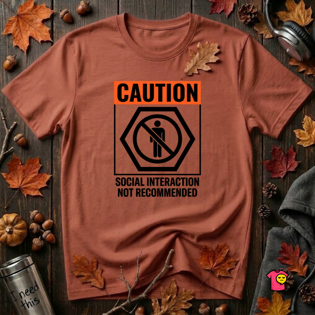 Social Interaction Not Recommended sarcastic t-shirt in Rust by Snarky Sarks