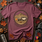 Spend 55K to Sleep on the Ground sarcastic camping t-shirt in Maroon by Snarky Sarks