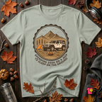 Spend 55K to Sleep on the Ground sarcastic camping graphic t-shirt in Sage by Snarky Sarks
