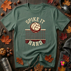 Spike it Hard sarcastic volleyball graphic t-shirt in Heather Forest by Snarky Sarks