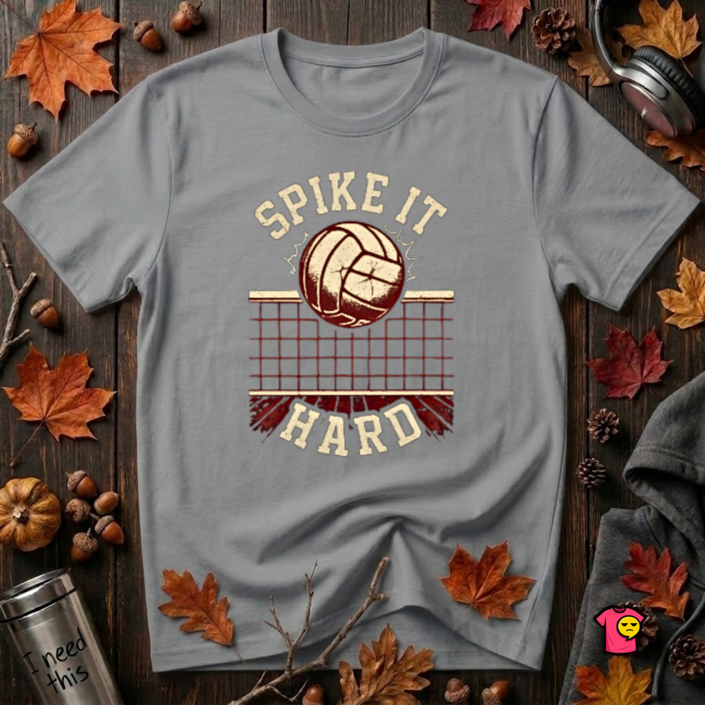 Spike it Hard sarcastic volleyball graphic t-shirt in Heather Storm by Snarky Sarks