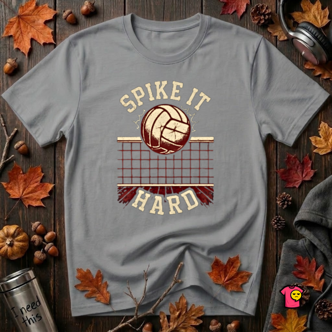 Spike it Hard sarcastic volleyball graphic t-shirt in Heather Storm by Snarky Sarks