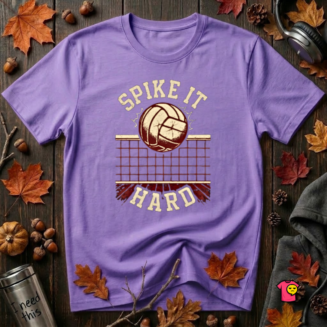 Spike it Hard sarcastic volleyball graphic t-shirt in Heather Team Purple by Snarky Sarks
