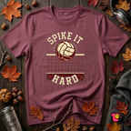 Spike it Hard sarcastic volleyball graphic t-shirt in Maroon by Snarky Sarks