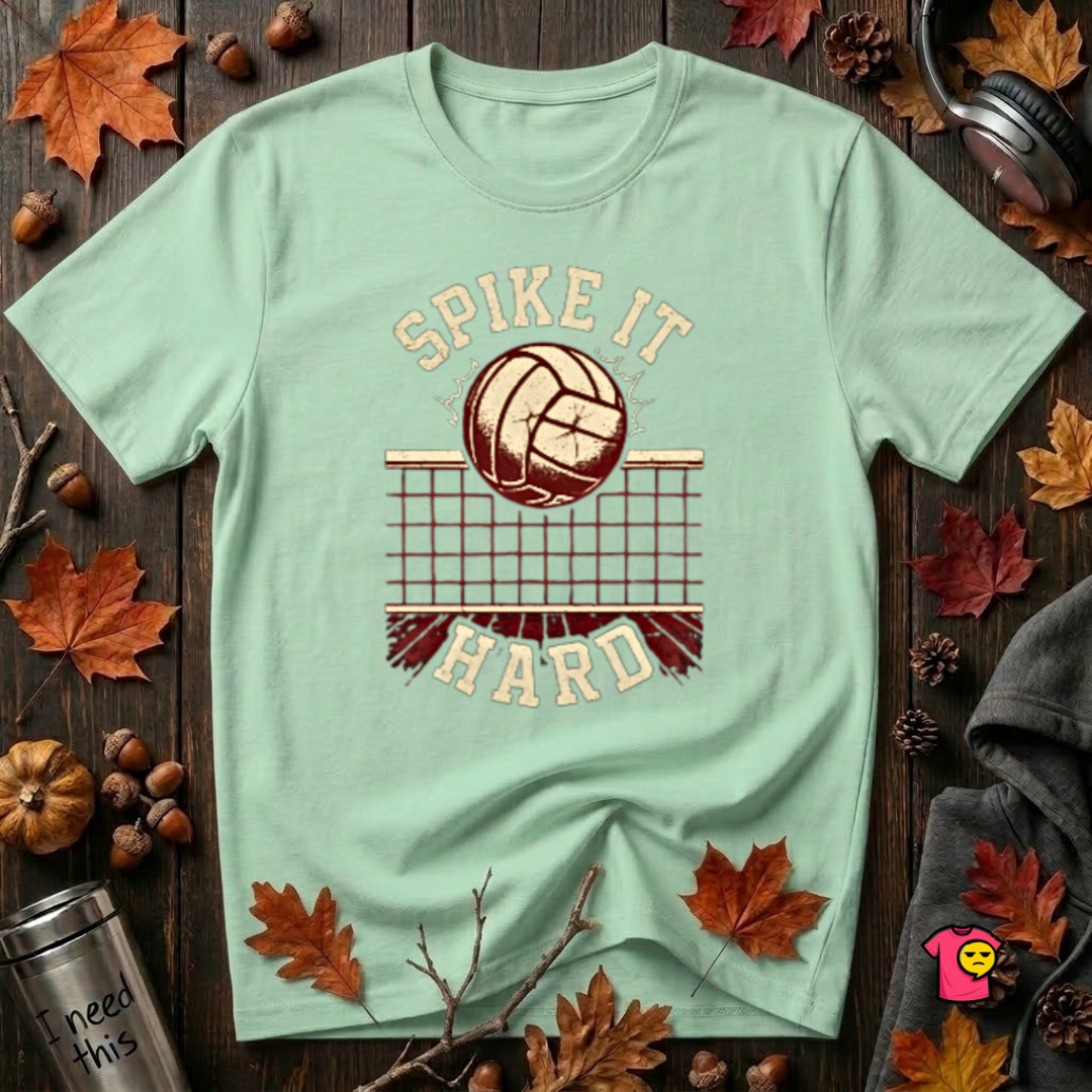 Spike it Hard sarcastic volleyball graphic t-shirt in Mint by Snarky Sarks