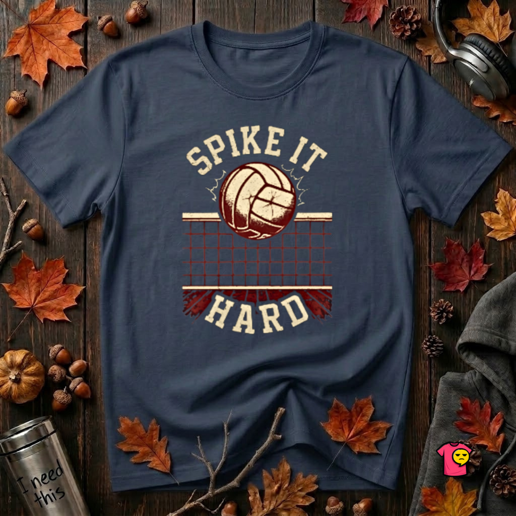 Spike it Hard sarcastic volleyball graphic t-shirt in Navy by Snarky Sarks