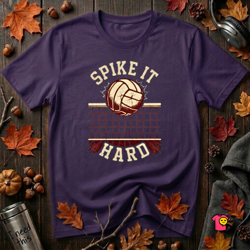 Spike it Hard sarcastic volleyball graphic t-shirt in Purple by Snarky Sarks