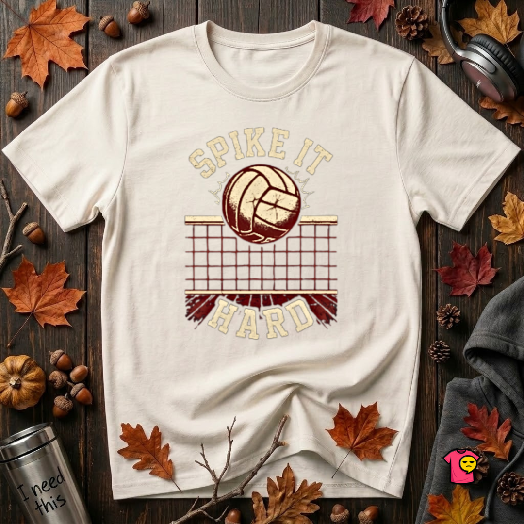 Spike it Hard sarcastic volleyball graphic t-shirt in White by Snarky Sarks