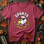 Sports. Is it Snack Time Yet? sarcastic graphic t-shirt in Cardinal by Snarky Sarks