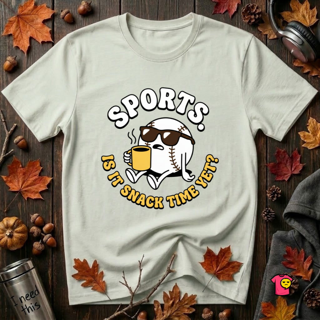 Sports. Is it Snack Time Yet? sarcastic graphic t-shirt in Citron by Snarky Sarks