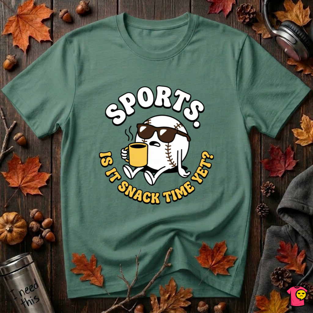 Sports. Is it Snack Time Yet? sarcastic graphic t-shirt in Grass Green by Snarky Sarks