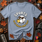 Sports. Is it Snack Time Yet? sarcastic graphic t-shirt in Heather Prism Blue by Snarky Sarks
