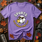 Sports. Is it Snack Time Yet? sarcastic graphic t-shirt in Heather Team Purple by Snarky Sarks