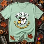 Sports. Is it Snack Time Yet? sarcastic graphic t-shirt in Mint by Snarky Sarks