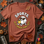 Sports. Is it Snack Time Yet? sarcastic graphic t-shirt in Rust by Snarky Sarks
