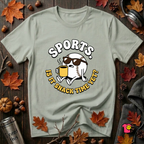 Sports. Is it Snack Time Yet? sarcastic graphic t-shirt in Sage by Snarky Sarks