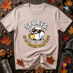 Sports. Is it Snack Time Yet? sarcastic graphic t-shirt in Soft Pink by Snarky Sarks