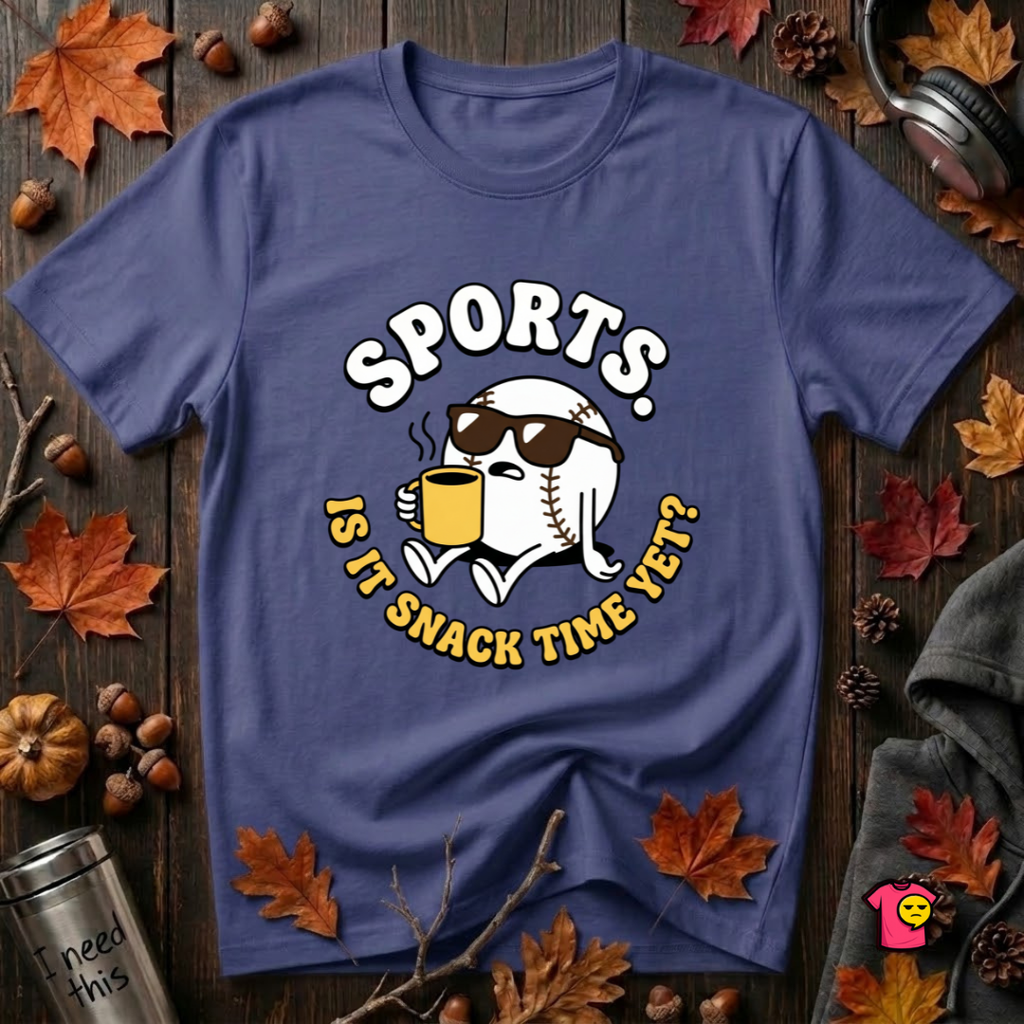 Sports. Is it Snack Time Yet? sarcastic graphic t-shirt in Team Navy by Snarky Sarks