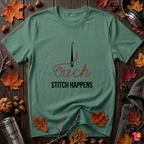 Stitch Happens sarcastic sewing graphic t-shirt in Grass Green by Snarky Sarks