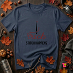 Stitch Happens sarcastic sewing graphic t-shirt in Navy by Snarky Sarks