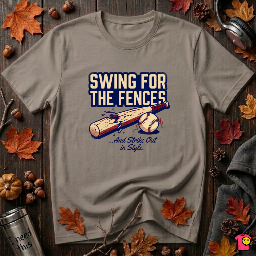 Swing for the Fences....and Strike out in Style baseball t-shirt in Asphalt by Snarky Sarks