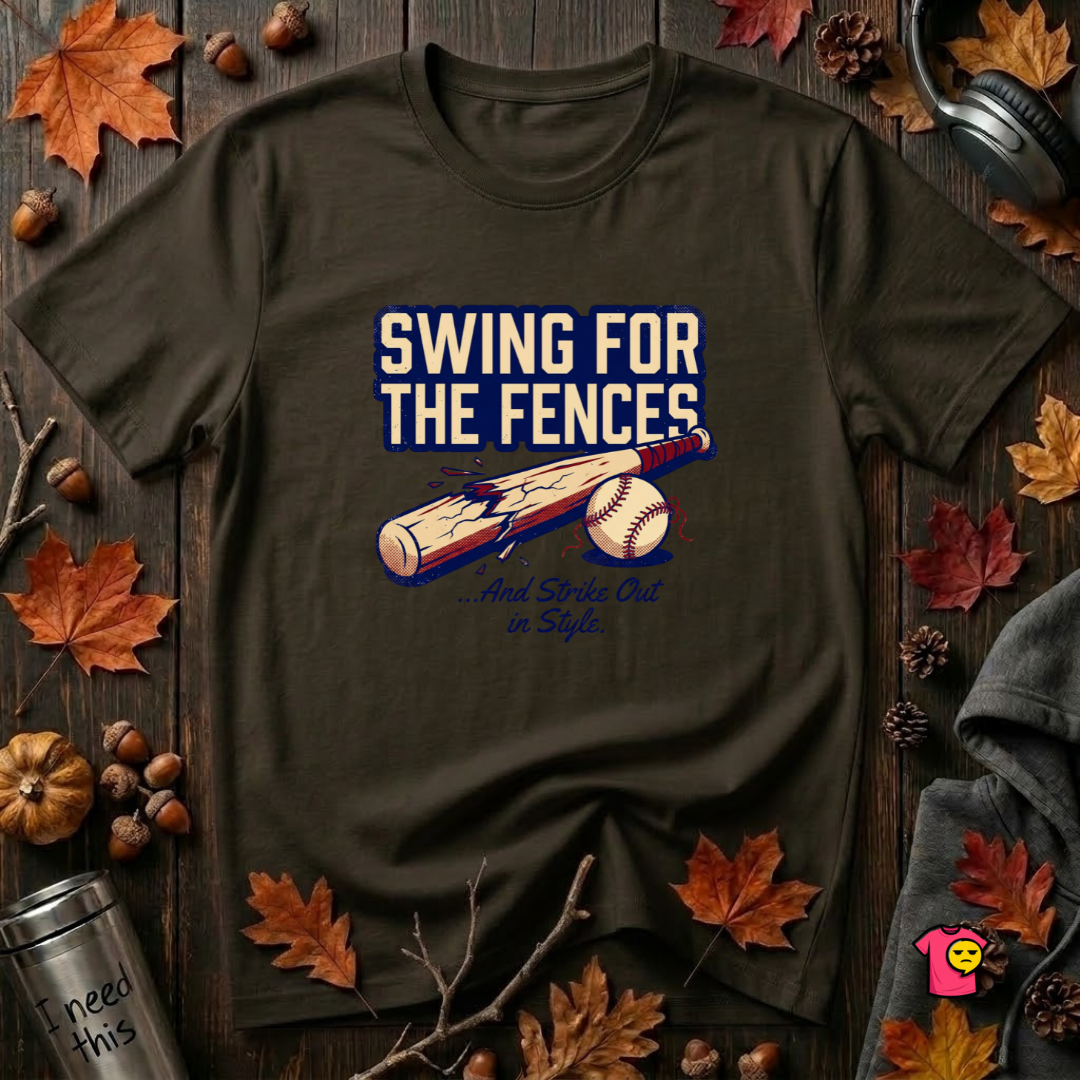 Swing for the Fences....and Strike out in Style baseball t-shirt in Black by Snarky Sarks