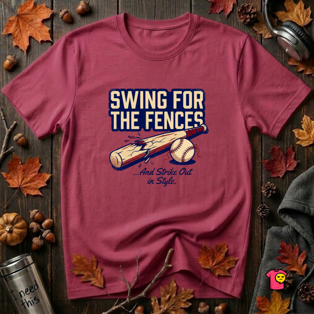 Swing for the Fences....and Strike out in Style baseball t-shirt in Cardinal by Snarky Sarks