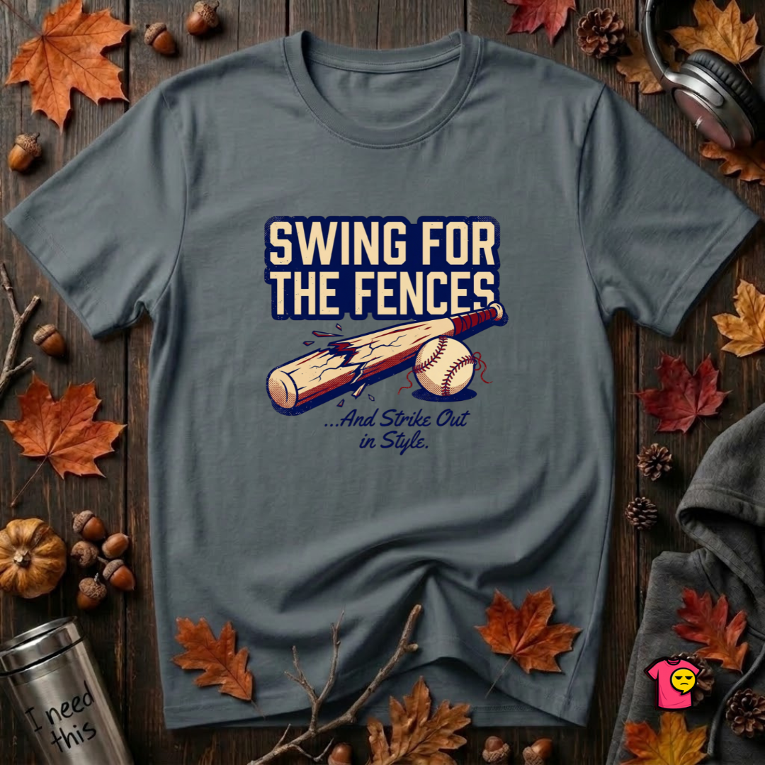 Swing for the Fences....and Strike out in Style baseball t-shirt in Dark Gray by Snarky Sarks