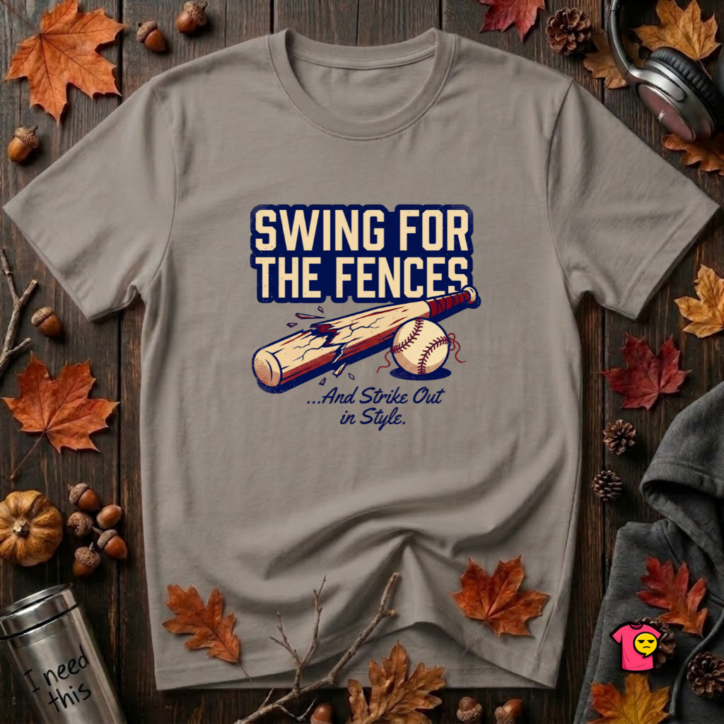 Swing for the Fences....and Strike out in Style baseball t-shirt in Deep Heather by Snarky Sarks