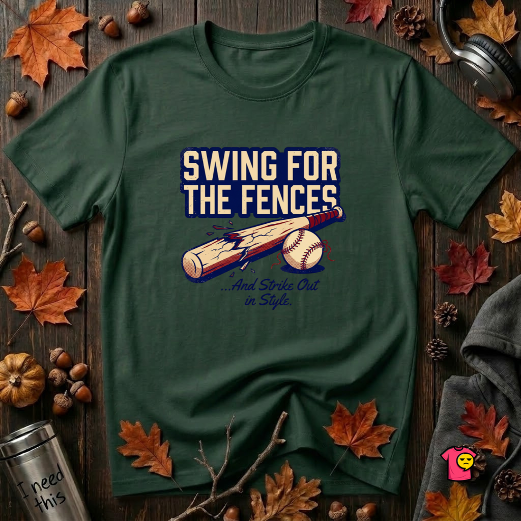 Swing for the Fences....and Strike out in Style baseball t-shirt in Forest by Snarky Sarks