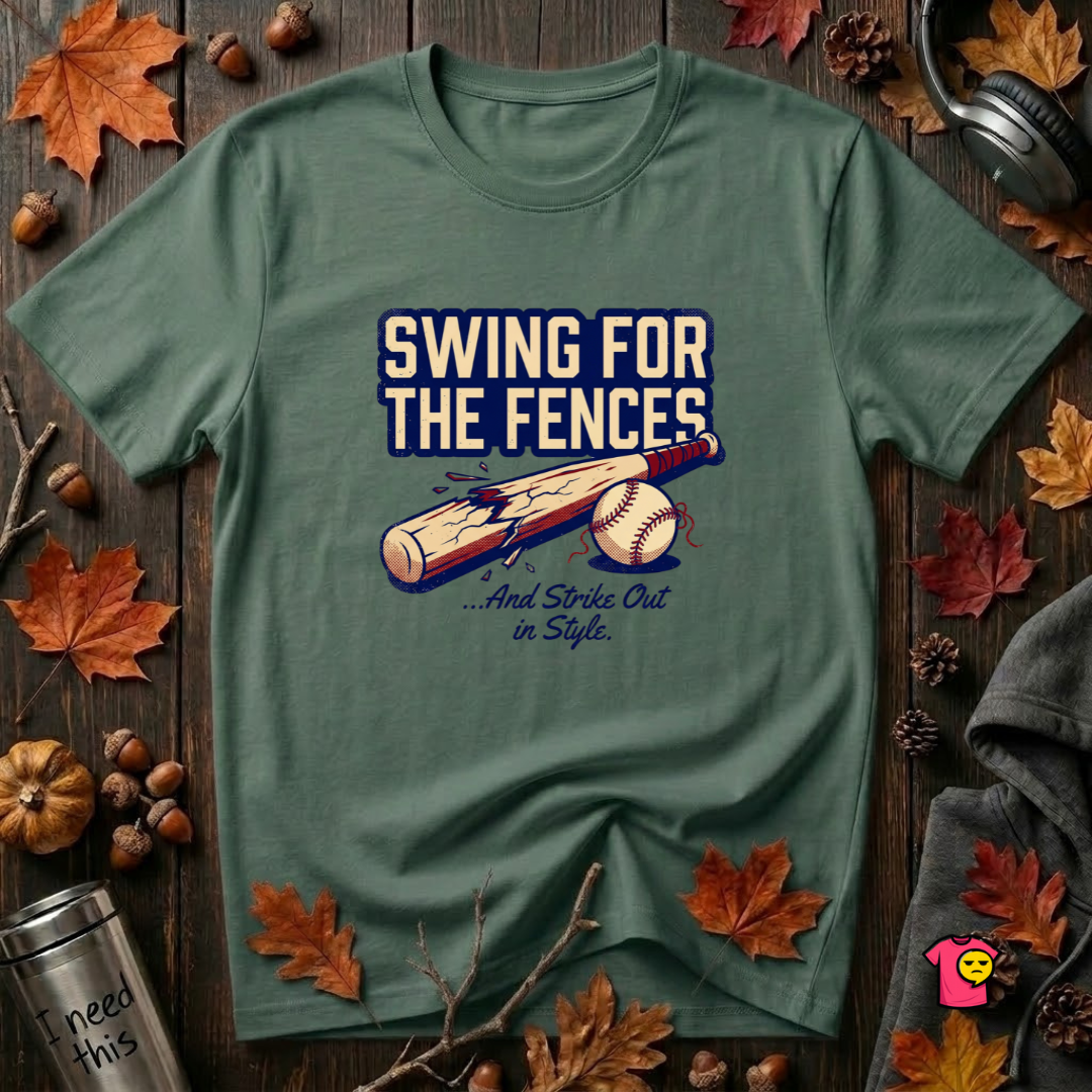 Swing for the Fences....and Strike out in Style baseball t-shirt in Heather Forest by Snarky Sarks
