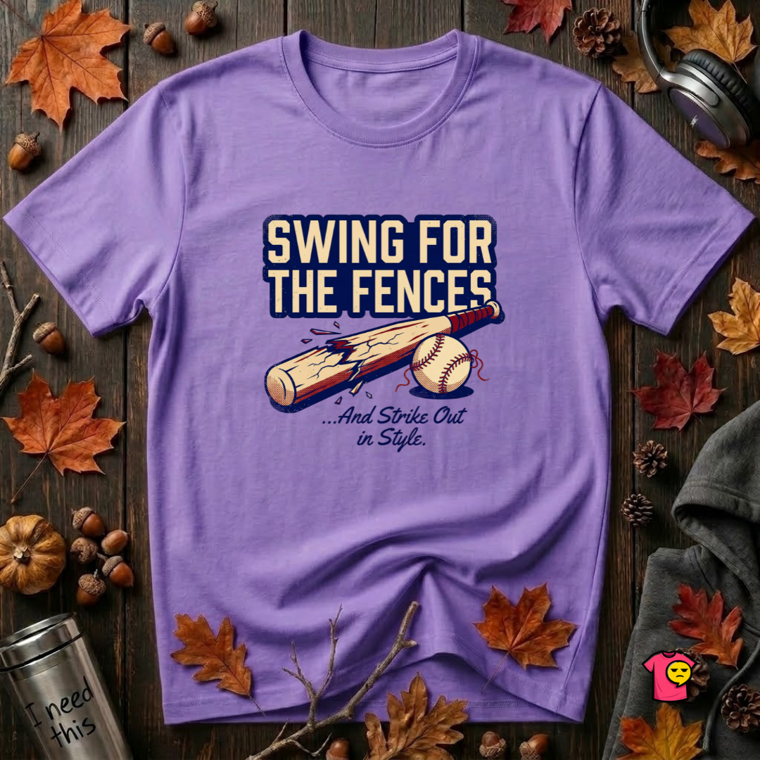 Swing for the Fences....and Strike out in Style baseball t-shirt in Heather Team Purple by Snarky Sarks